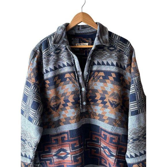 Free People Size L Oversized Half Button Southwest Print Blanket Pullover Top - Picture 3 of 9